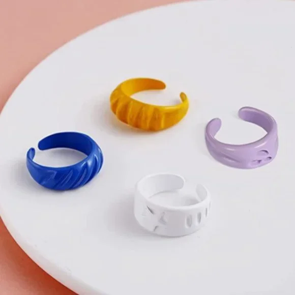 BRANDY MELVILLE 15 Pcs Colorful Rhinestone Resin Cute Trendy Chunky Rings - Picture 4 of 7